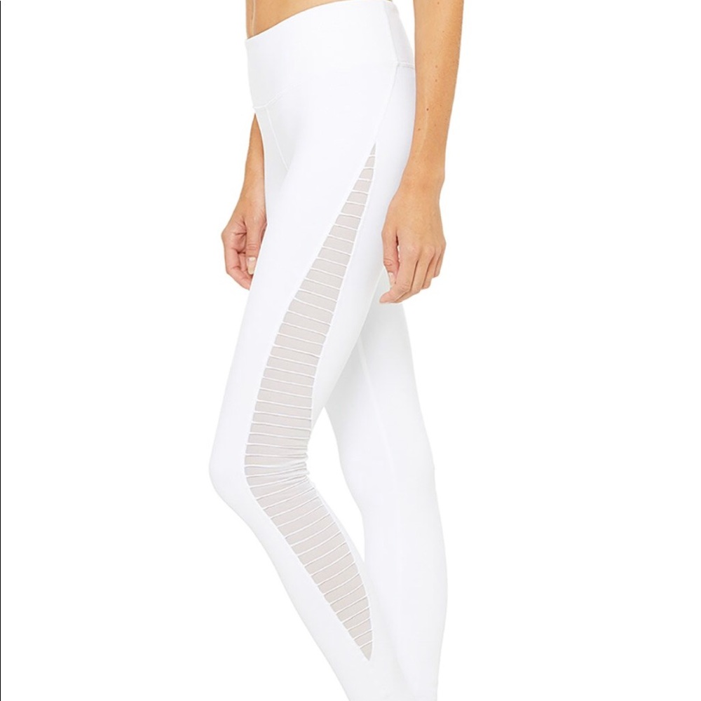 ALO Yoga White High-Waist Mesh-Panel Leggings